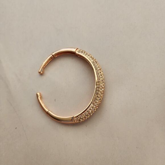 Vintage Joan Boyce Champagne Peach Rhinestone Rose Gold Clamper Bangle Bracelet - Picture 11 of 12